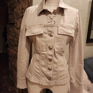 Women's Beige Denim Jacket With Gold Buttons